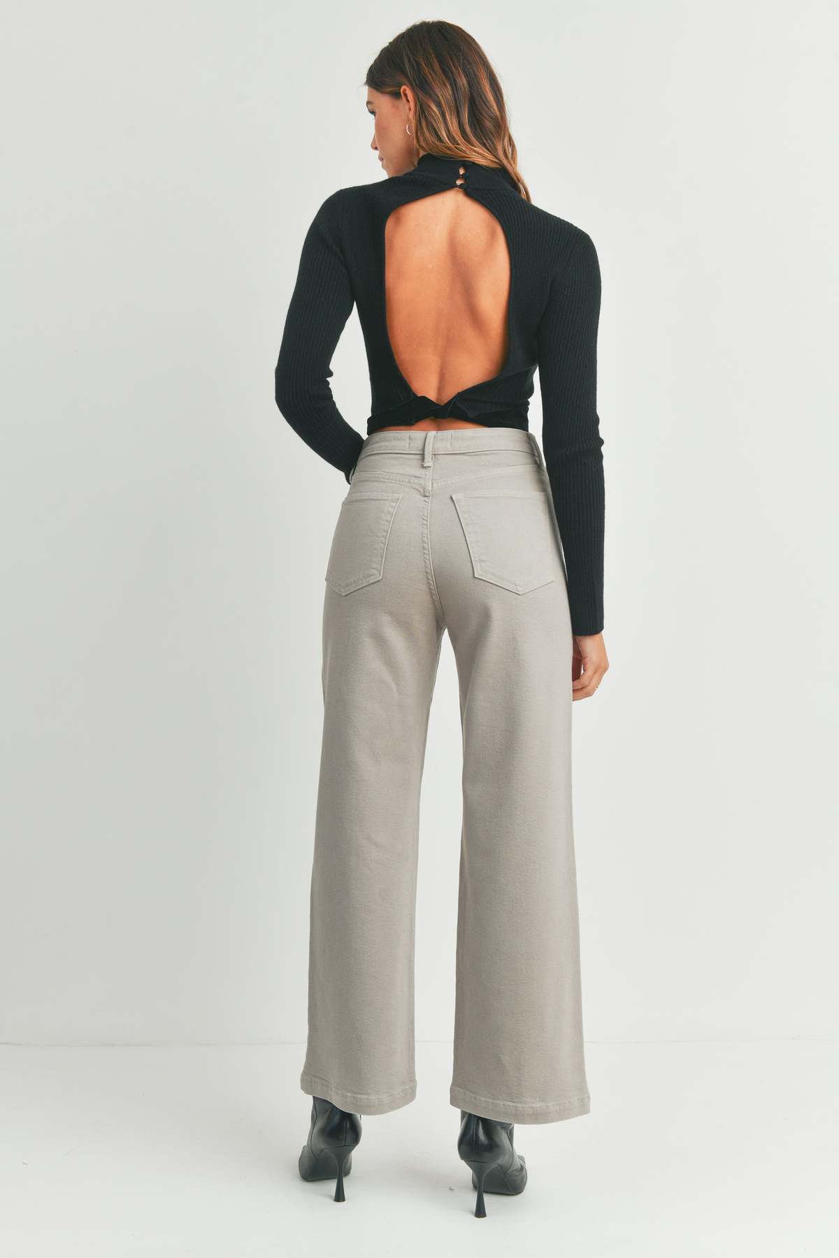High Rise Patch Pocket Wide Leg-Moonstone