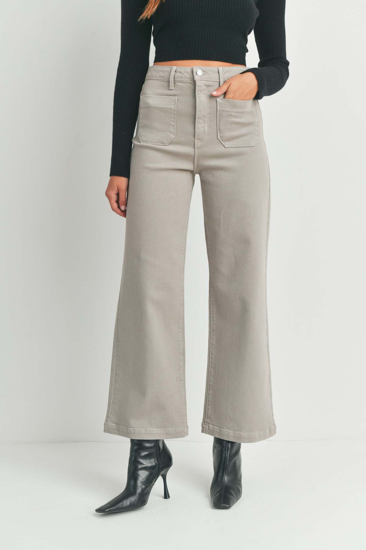 High Rise Patch Pocket Wide Leg-Moonstone