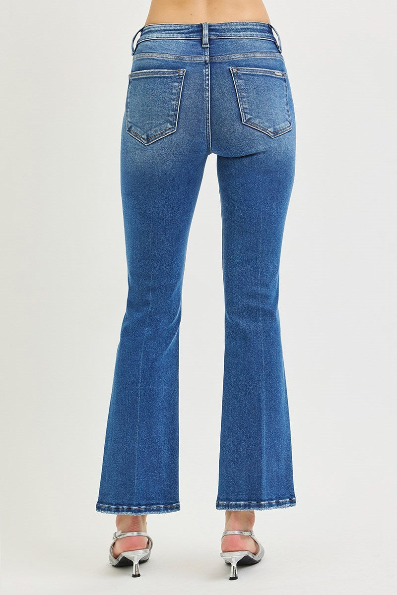 Mid Rise TC Ankle Flare Stretchy Jeans- Dark