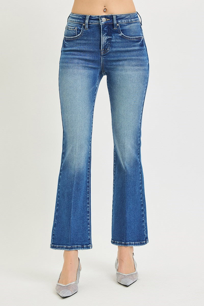 Mid Rise TC Ankle Flare Stretchy Jeans- Dark
