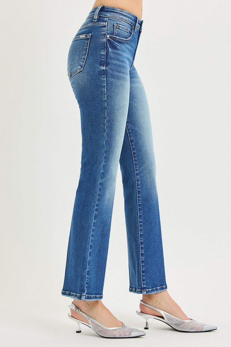 Mid Rise TC Ankle Flare Stretchy Jeans- Dark