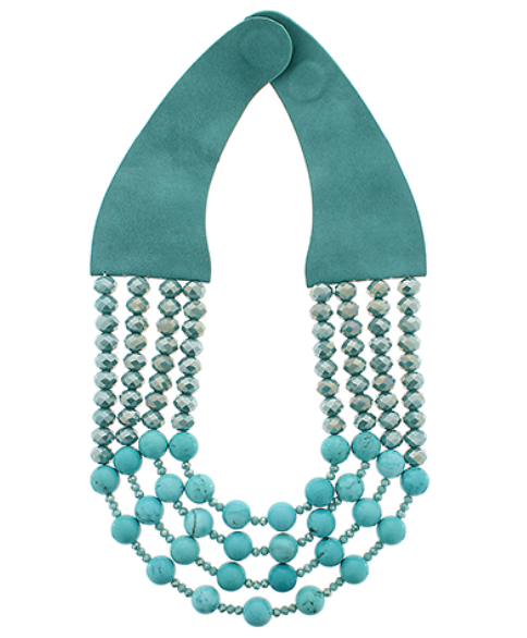 Magnetic Beaded Necklace 4 Strings- Turquoise
