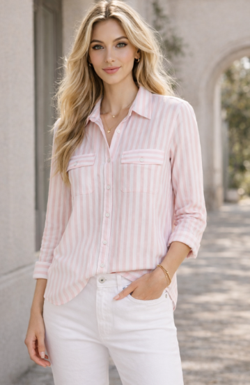 Classic Striped Button Top
