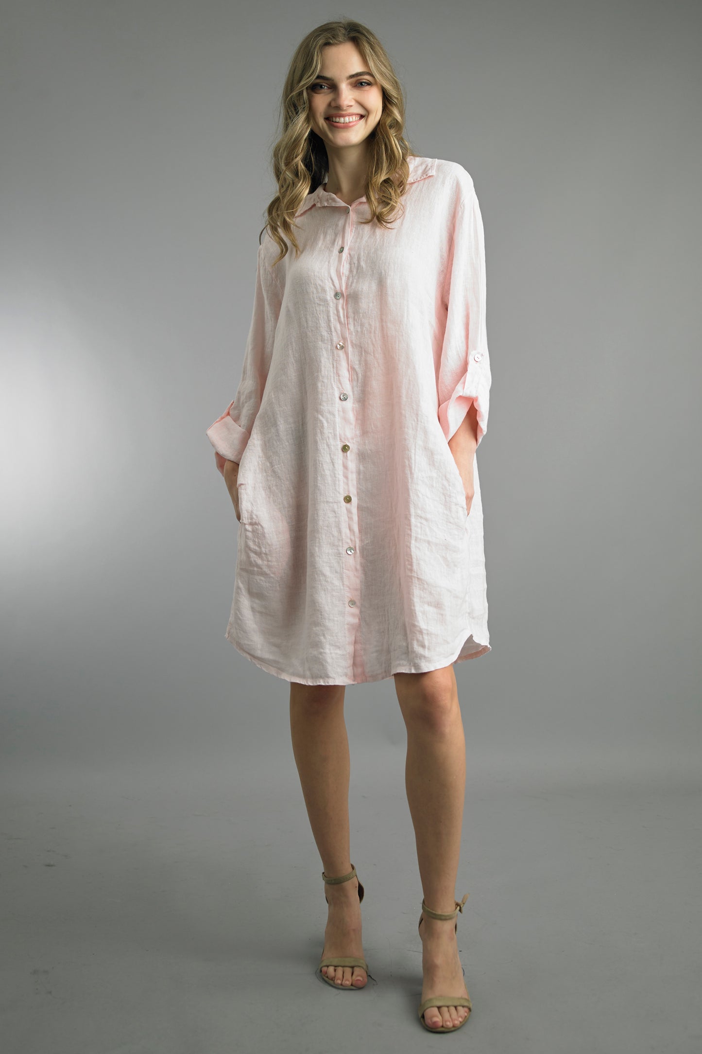 Sofia Linen Button Short Dress