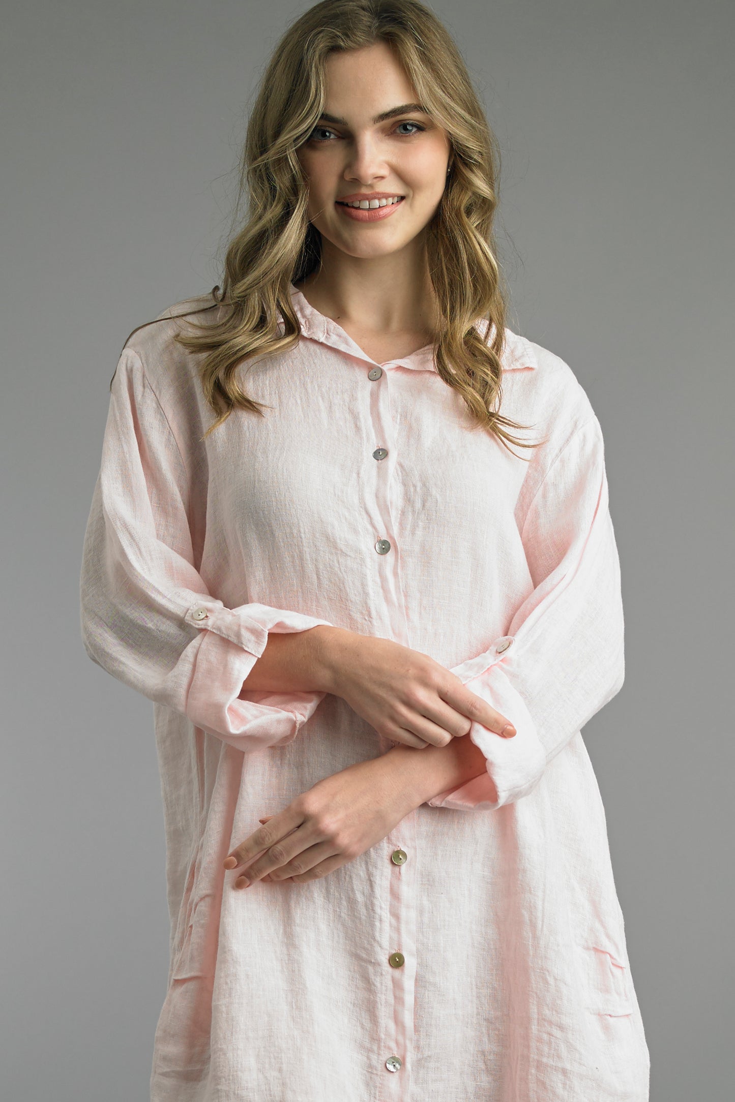 Sofia Linen Button Short Dress