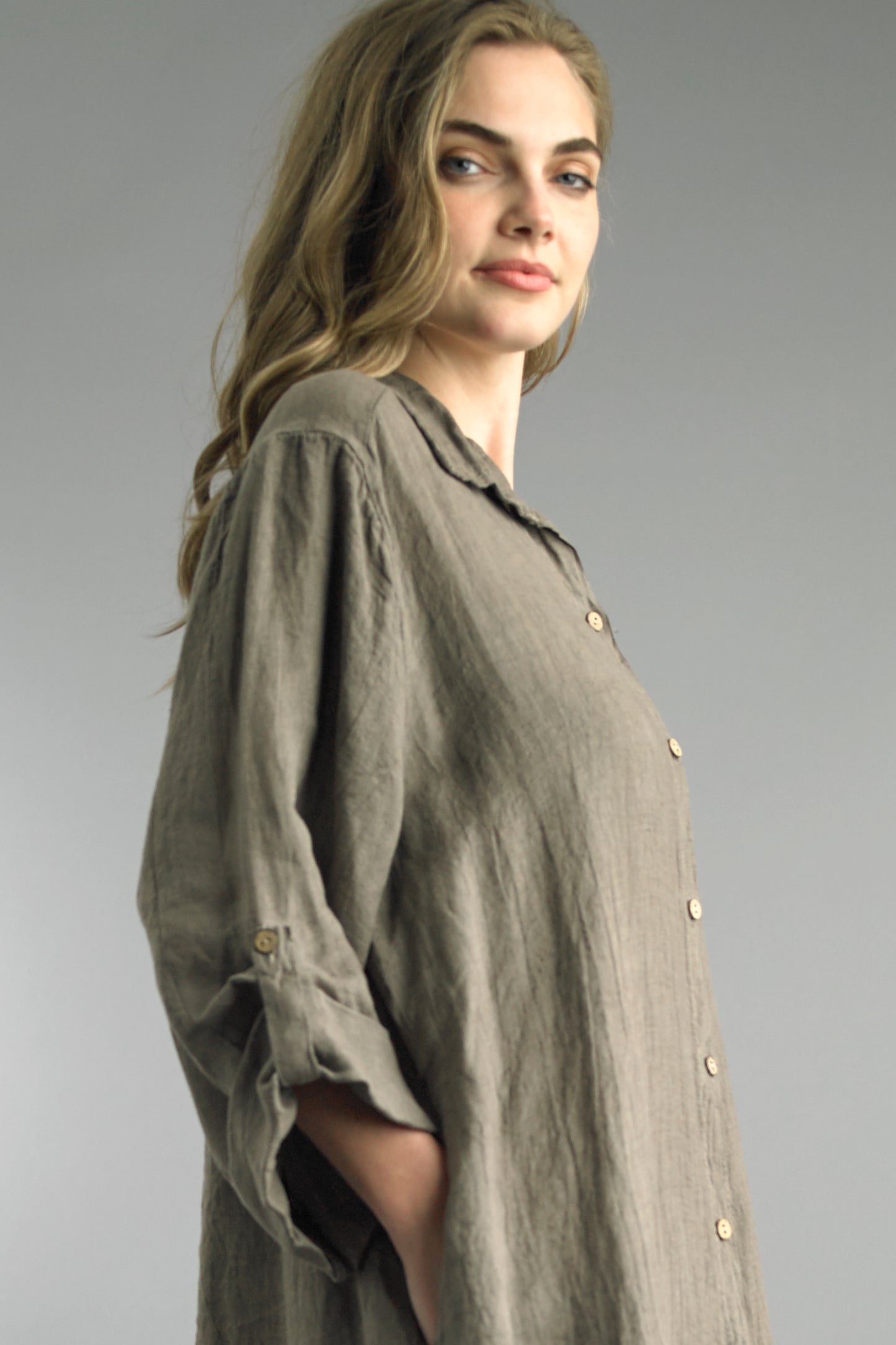 Sofia Linen Button Short Dress
