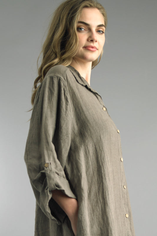 Sofia Linen Button Short Dress