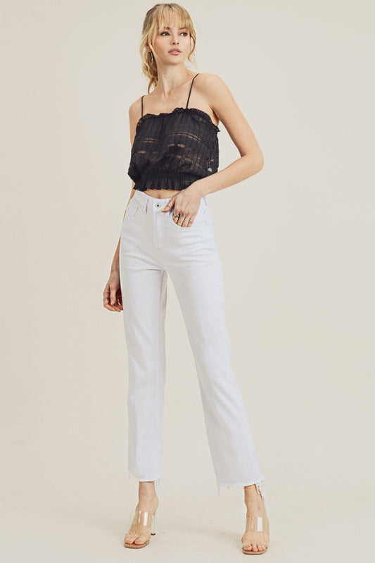High Rise Raw Hem Strait leg Jeans