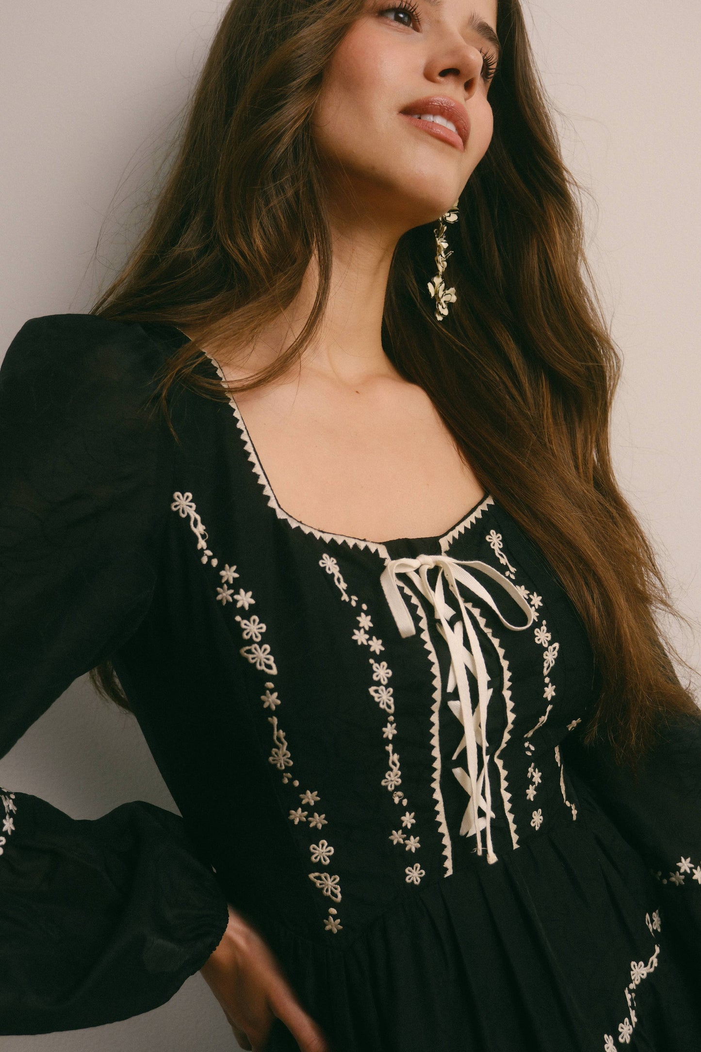 Floral Jacquard Corset Midi Dress - Black