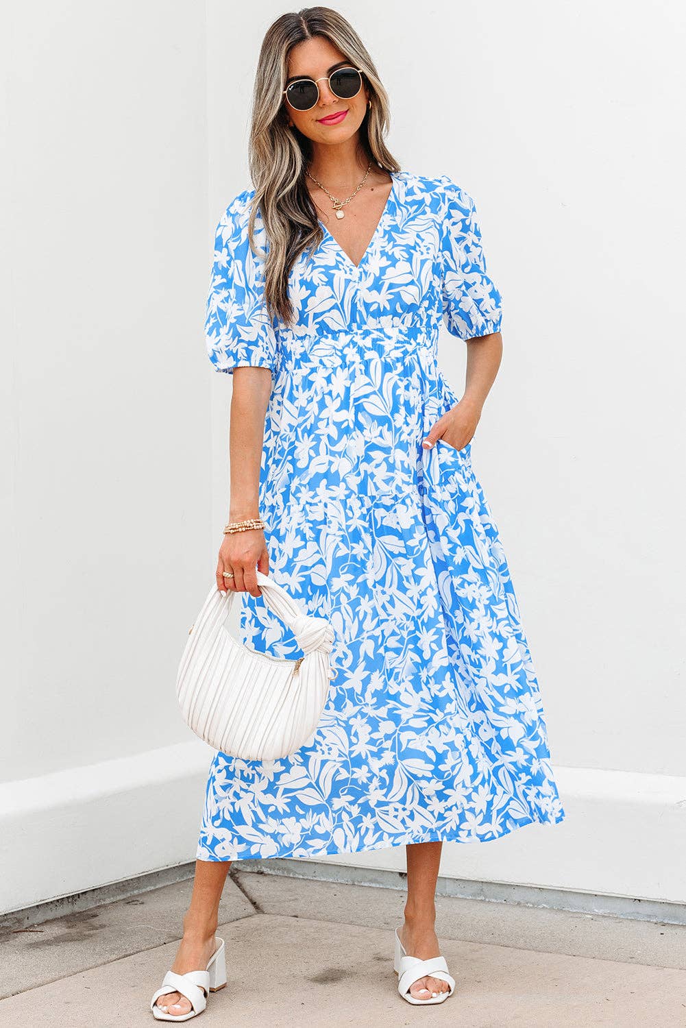 Shannon Floral Blue Midi Dress