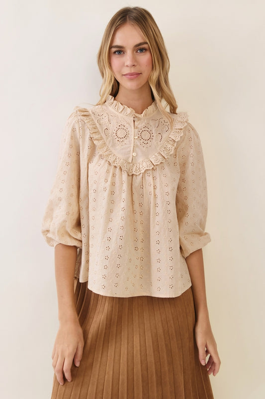 Carla Eyelet Blouse- Wheat
