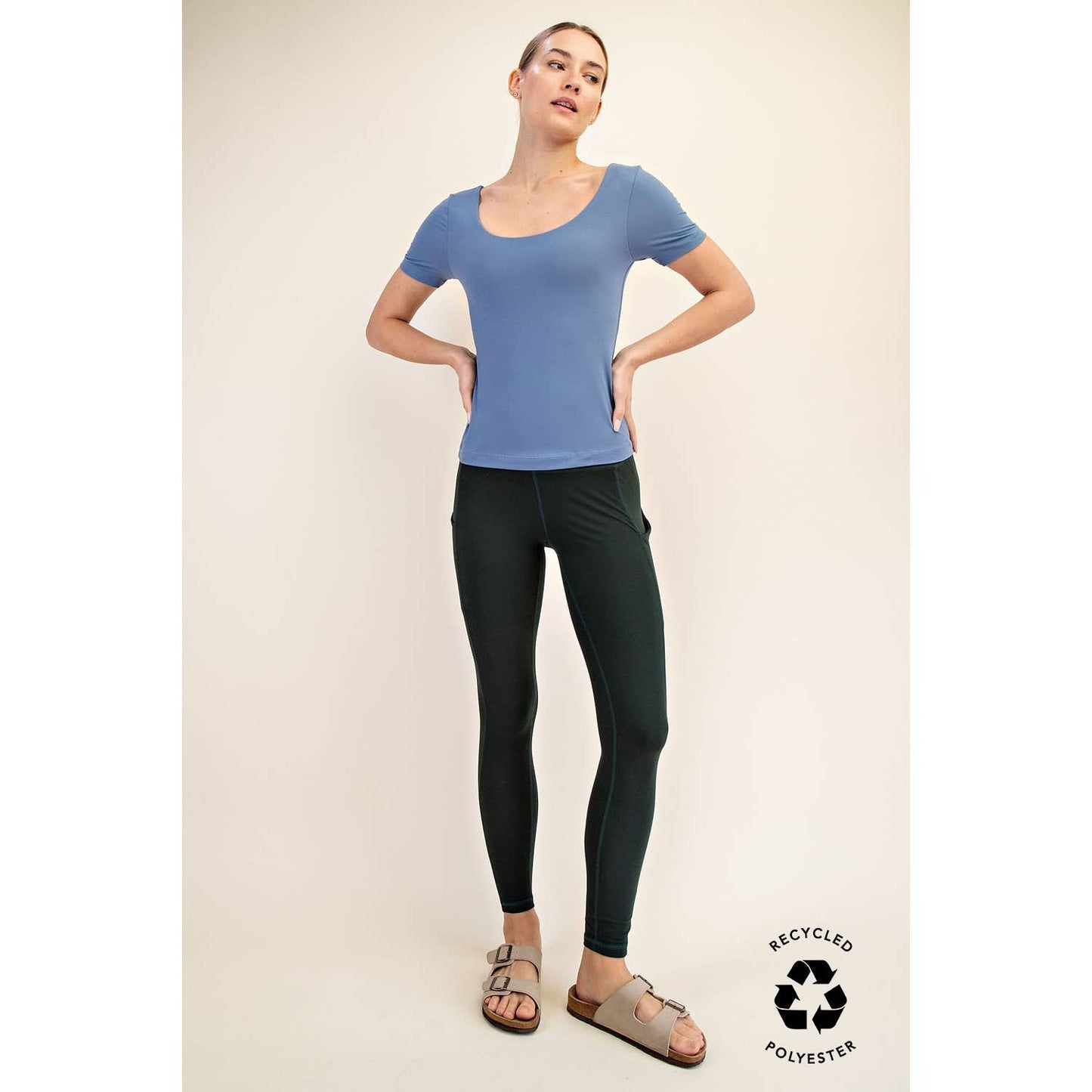 RECYCLED BUTTER ROUND NECK SHORT SLEEVE TOP
