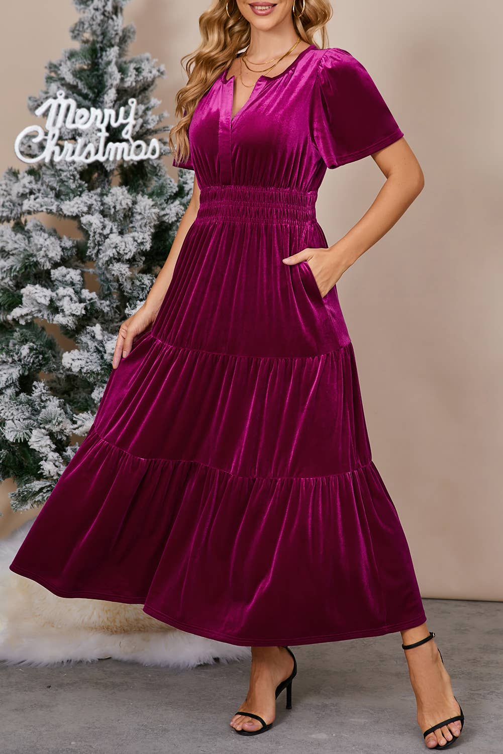 Julia Velvet Maxi Dress - Pink