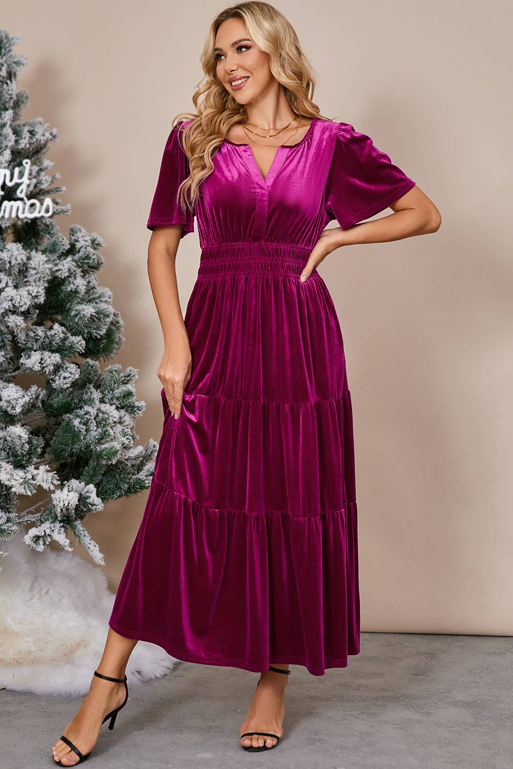 Julia Velvet Maxi Dress - Pink