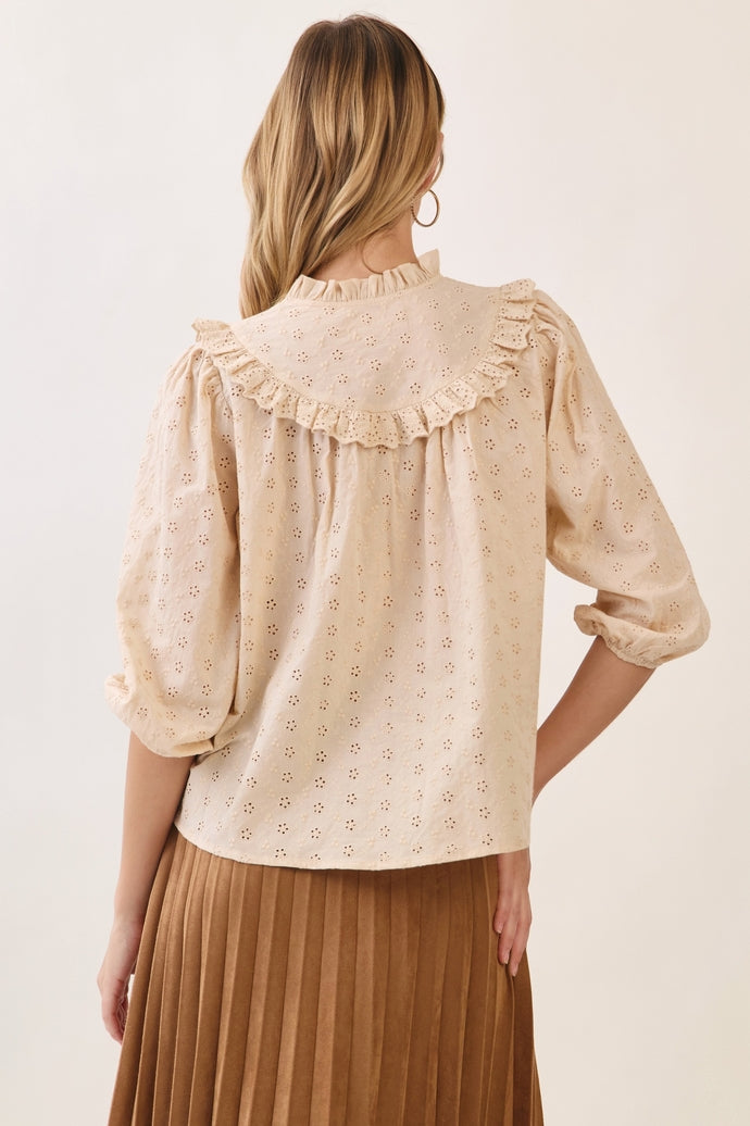 Carla Eyelet Blouse- Wheat