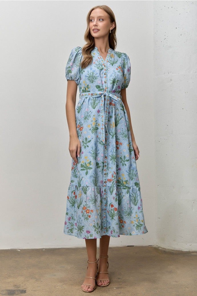 Lucia Floral Blue Midi Dress