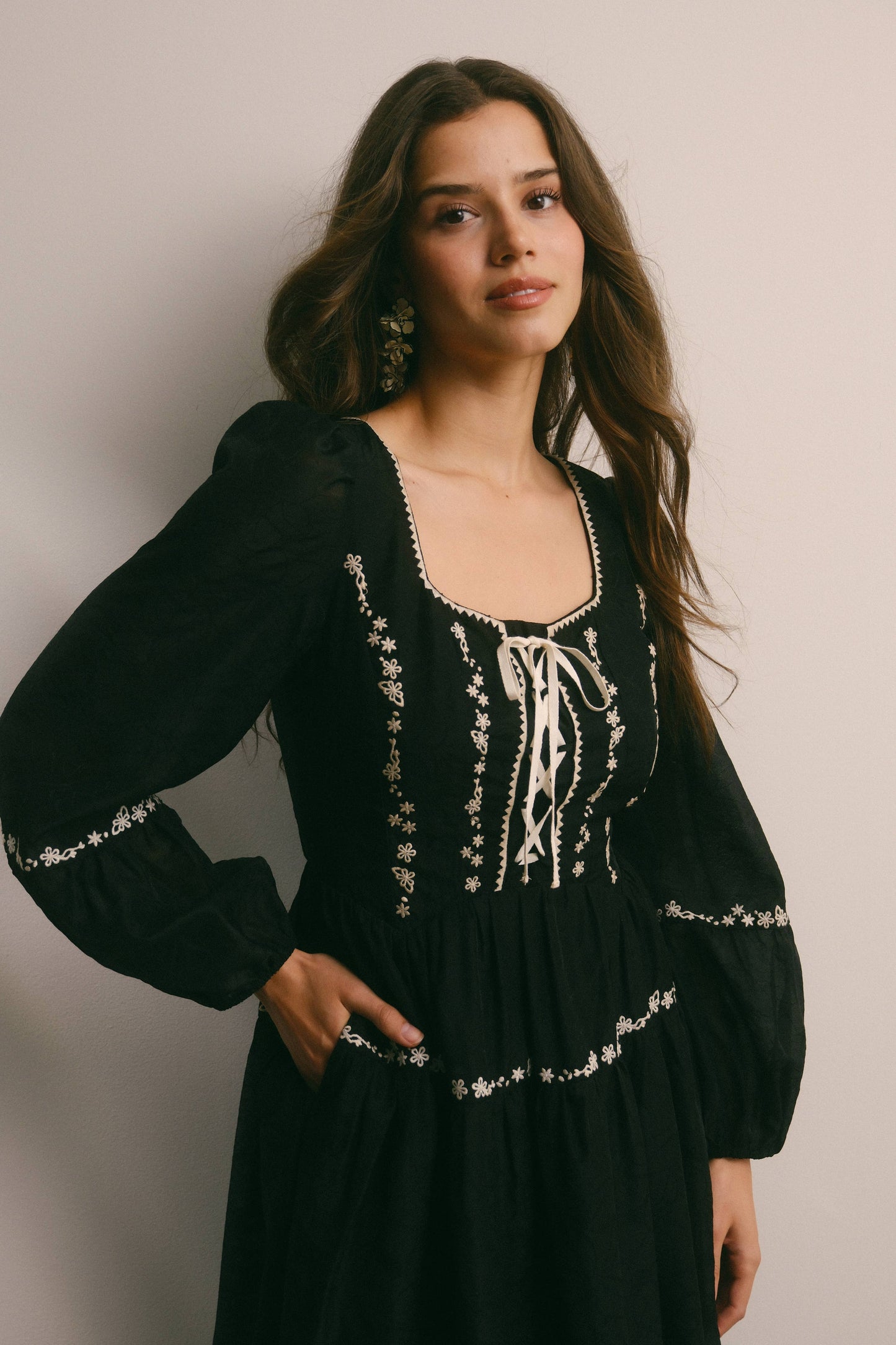 Floral Jacquard Corset Midi Dress - Black