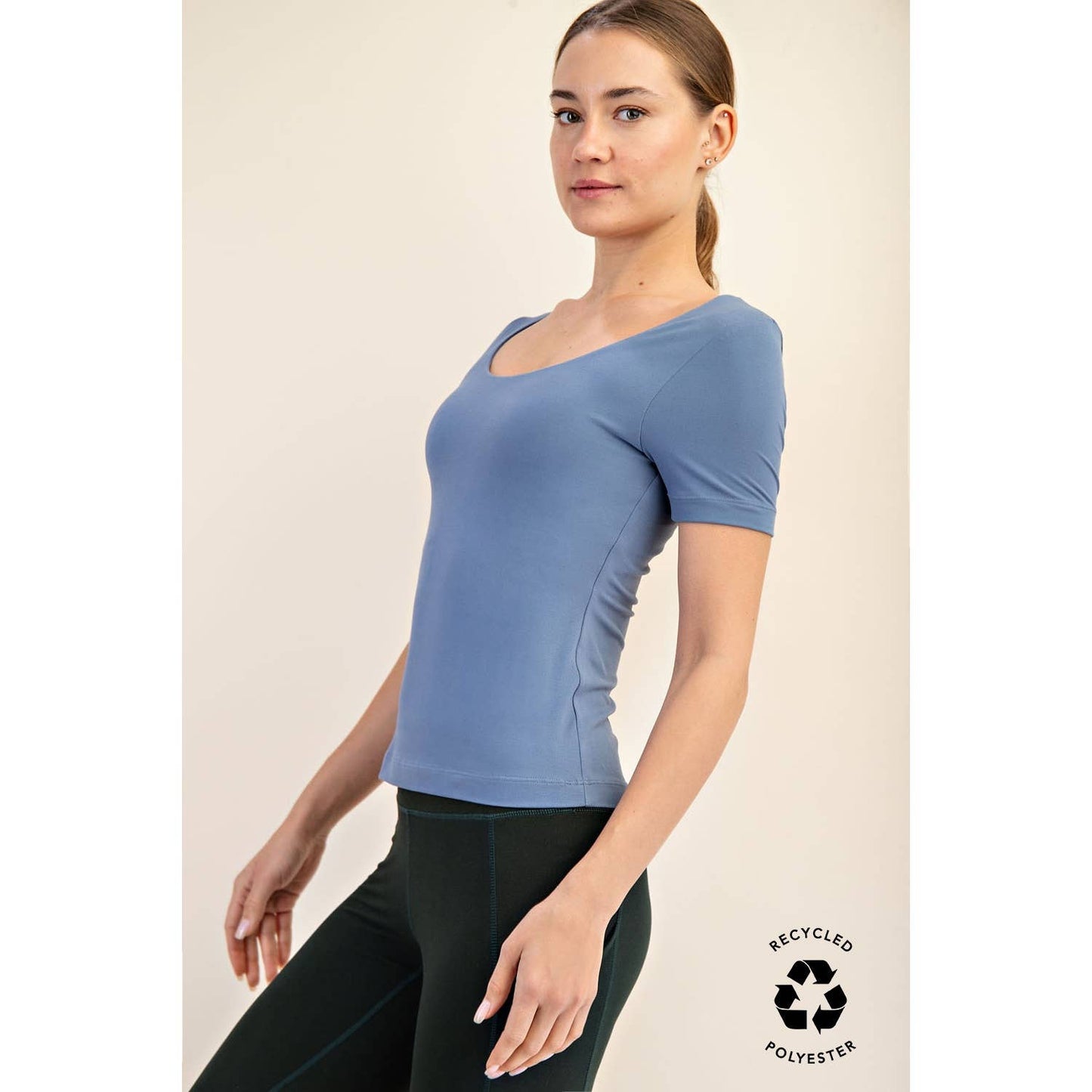 RECYCLED BUTTER ROUND NECK SHORT SLEEVE TOP