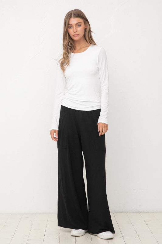 Ivory Double Layered Crew Neck Top Long Sleeve