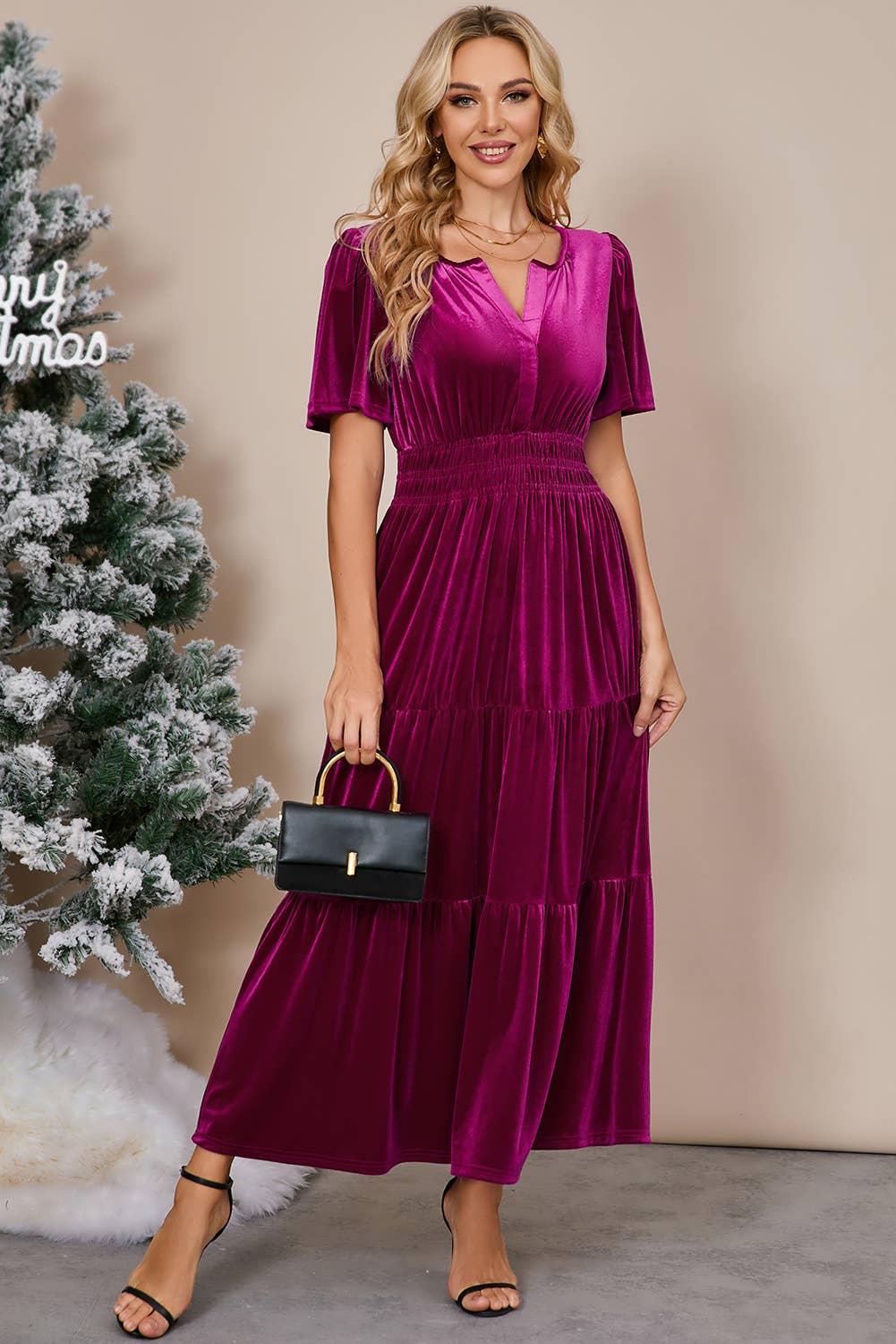 Julia Velvet Maxi Dress - Pink
