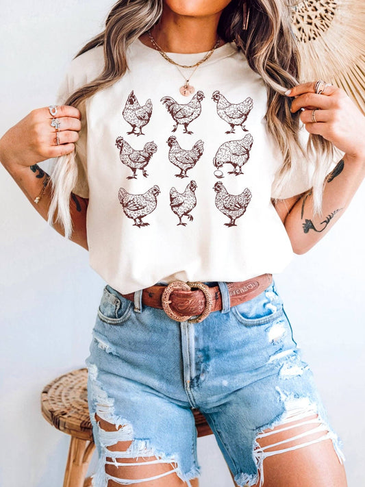 Tee Vintage Chicken- Cream