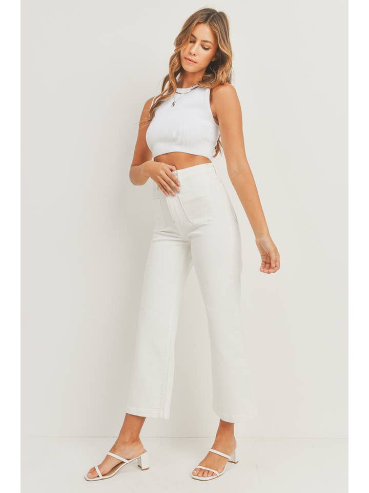 High Rise Patch Pocket Wide Leg- Off White