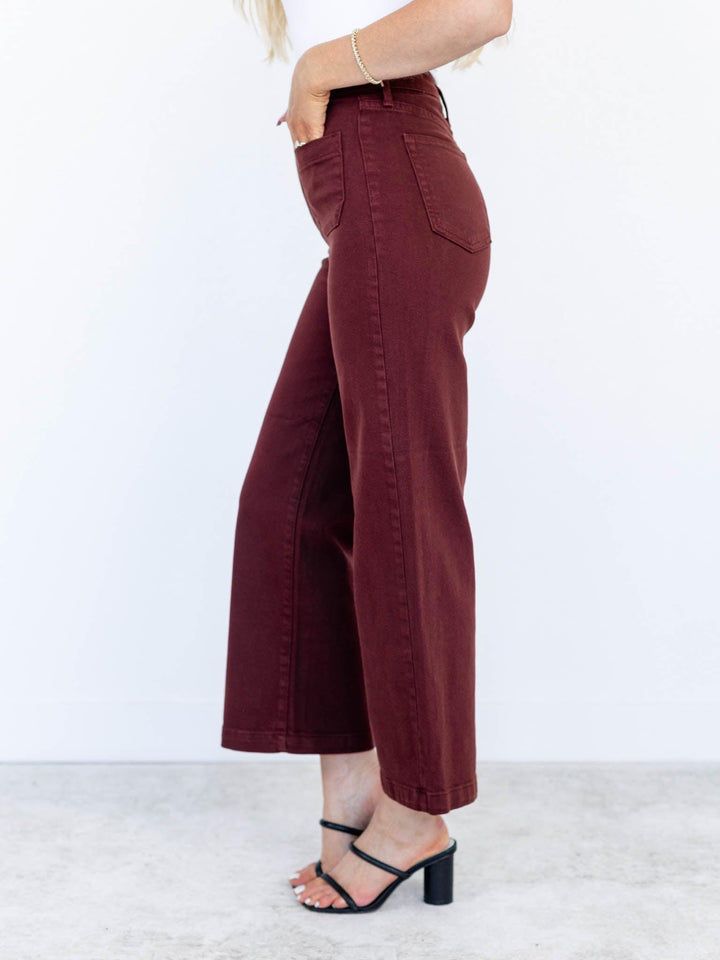 High Rise Patch Pocket Wide Leg-Mauve