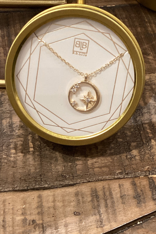 Constellation- circle & twinkle star 16” necklace