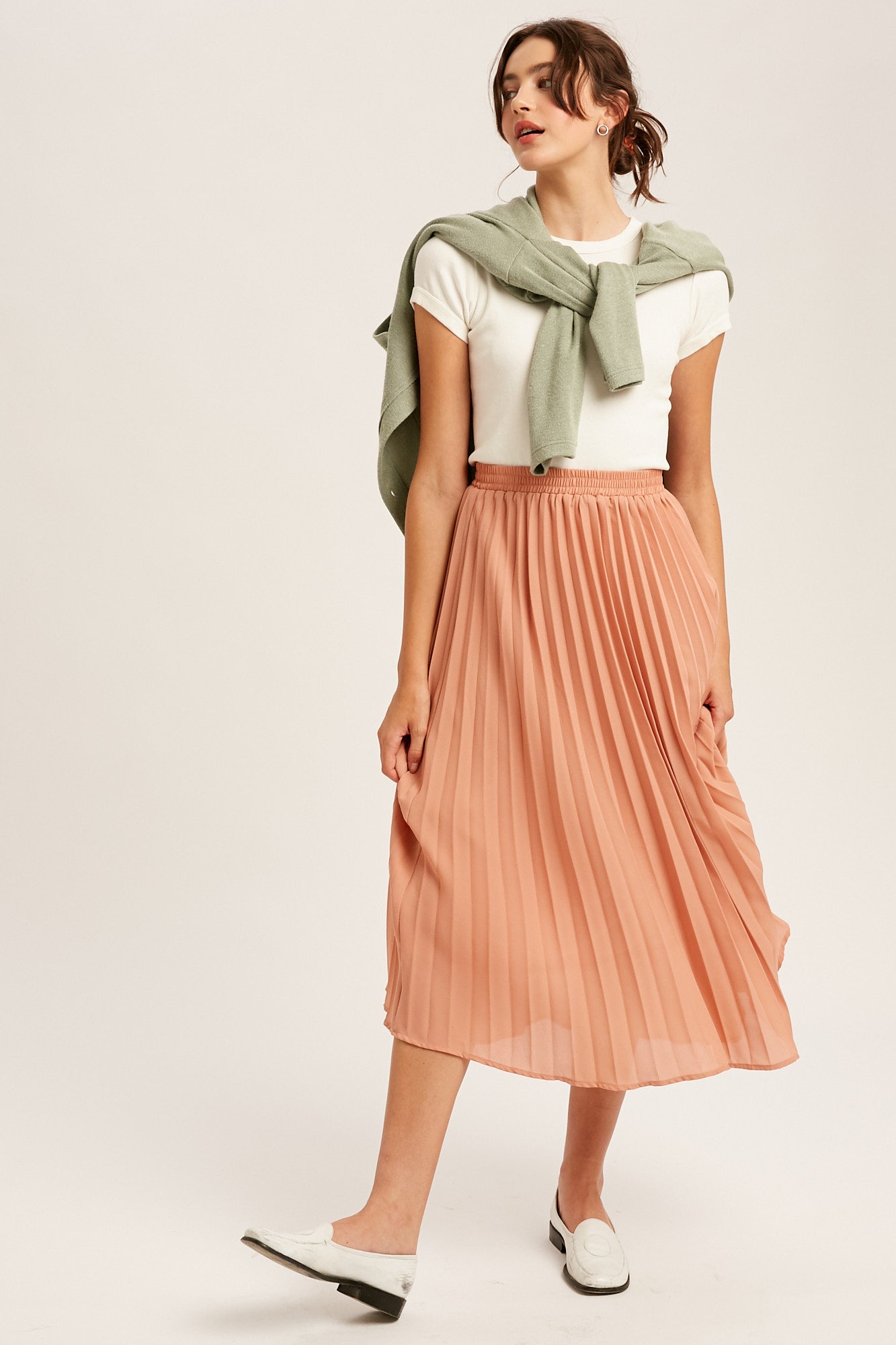 Pleated Chiffon Maxi Skirt in Blush