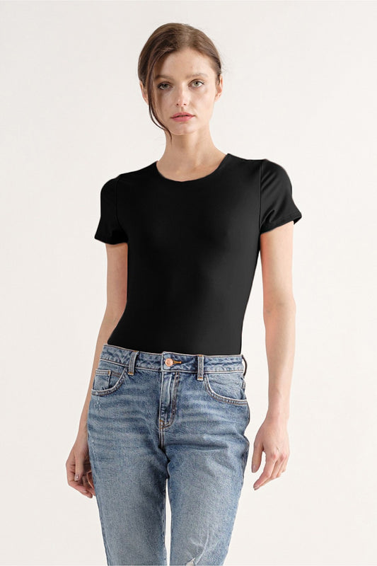 Bodysuit Round Neck Short Sleeve Black